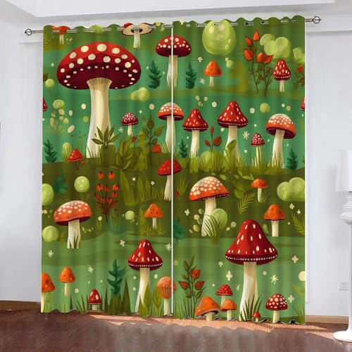 HABEAT 3D Pilz Vorhang Abdunkelnde Pilz Polyester Vorhänge mit ösen 2er Set Gardinen Blickdicht Verdunkelungs Geräuschreduzierung für Schlafzimmer Wohnzimmer B 234 X H 137 cm（Stil 1-5） von HABEAT