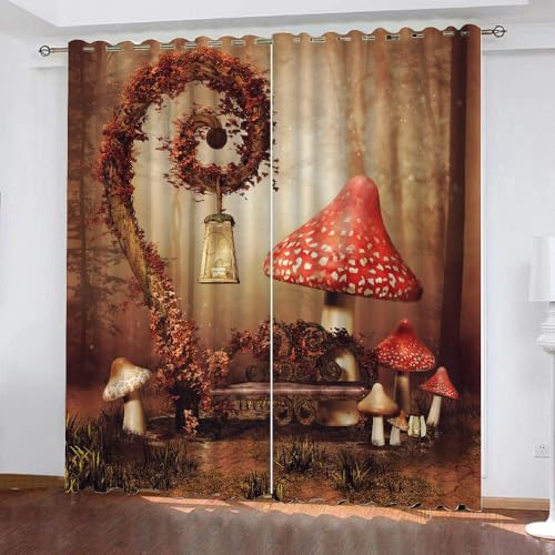 HABEAT 3D Pilz Vorhang Abdunkelnde Pilz Polyester Vorhänge mit ösen 2er Set Gardinen Blickdicht Verdunkelungs Geräuschreduzierung für Schlafzimmer Wohnzimmer B 234 X H 137 cm（Stil 10-4） von HABEAT