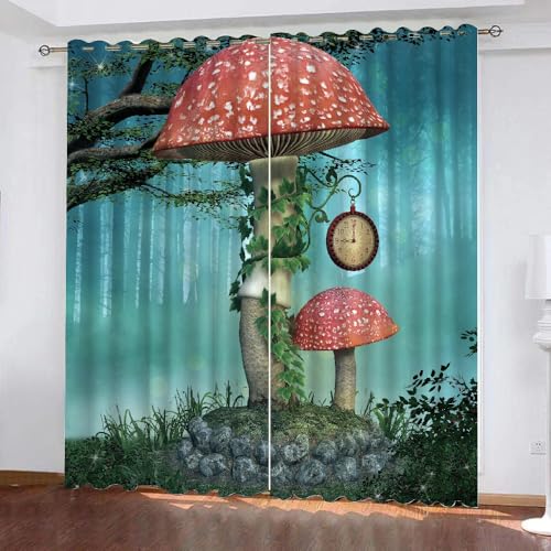 HABEAT 3D Pilz Vorhang Abdunkelnde Pilz Polyester Vorhänge mit ösen 2er Set Gardinen Blickdicht Verdunkelungs Geräuschreduzierung für Schlafzimmer Wohnzimmer B 234 X H 137 cm（Stil 11-3） von HABEAT