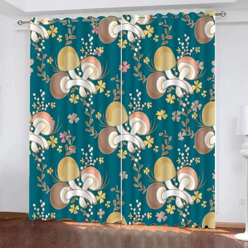 HABEAT 3D Pilz Vorhang Abdunkelnde Pilz Polyester Vorhänge mit ösen 2er Set Gardinen Blickdicht Verdunkelungs Geräuschreduzierung für Schlafzimmer Wohnzimmer B 234 X H 137 cm（Stil 6-3） von HABEAT