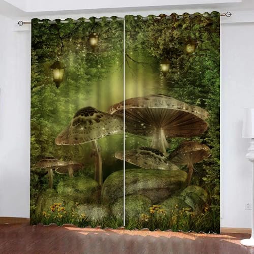 HABEAT 3D Pilz Vorhang Abdunkelnde Pilz Polyester Vorhänge mit ösen 2er Set Gardinen Blickdicht Verdunkelungs Geräuschreduzierung für Schlafzimmer Wohnzimmer B 234 X H 137 cm（Stil 9-7） von HABEAT