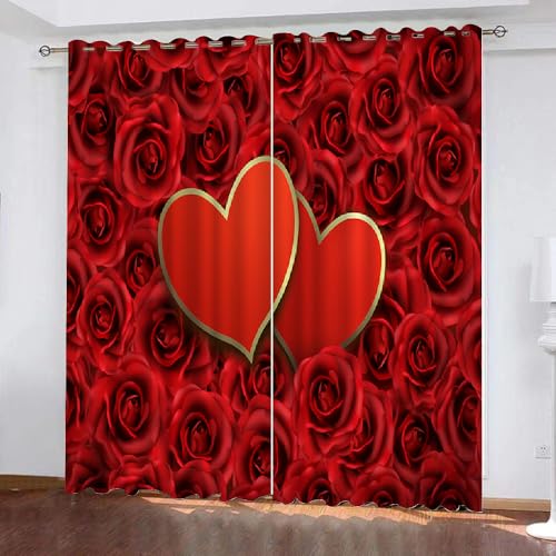 HABEAT 3D Rose Gardinen Abdunkelnde Liebe Kindervorhänge Vorhang mit ösen 2er Set Vorhänge Blickdicht Verdunkelungs für Kinderzimmer Schlafzimmer Wohnzimmer B 140 X H 160 cm（Stil 16-10） von HABEAT
