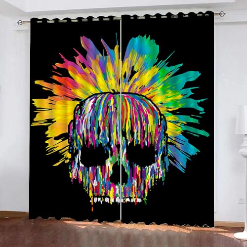 HABEAT 3D Schädel Vorhang Abdunkelnde Gotisch Polyester Vorhänge mit ösen 2er Set Gardinen Blickdicht Verdunkelungs Geräuschreduzierung für Schlafzimmer Wohnzimmer B 220 X H 215 cm（Stil 8-9） von HABEAT