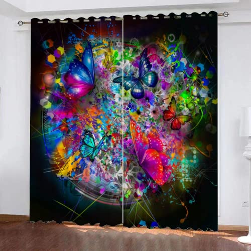 HABEAT 3D Schmetterling Gardinen Abdunkelnde Abstraktion Graffiti Kindervorhänge Vorhang mit ösen 2er Set Vorhänge Blickdicht Verdunkelungs für Kinderzimmer Schlafzimmer Wohnzimmer B 140 X H 160 cm von HABEAT
