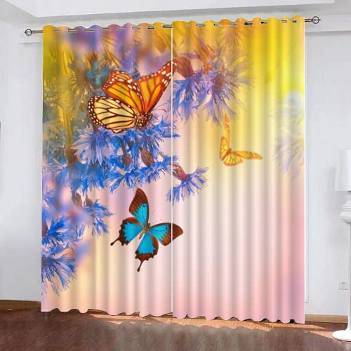 HABEAT 3D Schmetterling Gardinen Abdunkelnde Romantik Blumen Kindervorhänge Vorhang mit ösen 2er Set Vorhänge Blickdicht Verdunkelungs für Kinderzimmer Schlafzimmer Wohnzimmer B 140 X H 160 cm von HABEAT