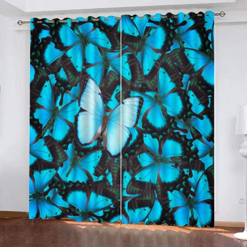 HABEAT 3D Schmetterling Vorhänge Abdunkelnde Blauer Schmetterling Kindervorhänge Vorhang mit ösen 2er Set Gardinen Blickdicht Verdunkelungs für Kinderzimmer Schlafzimmer Wohnzimmer B 110 X H 95 cm von HABEAT
