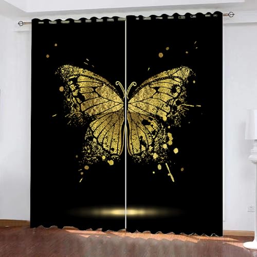 HABEAT 3D Schmetterling Vorhänge Abdunkelnde mit ösen 2 Stücks Gardinen Blickdicht Verdunkelungs Schmetterling Kälteschutz Scheibengardinen für Junge Mädchen Schlafzimmer B 280 X H 260 cm（Stil 5-9） von HABEAT