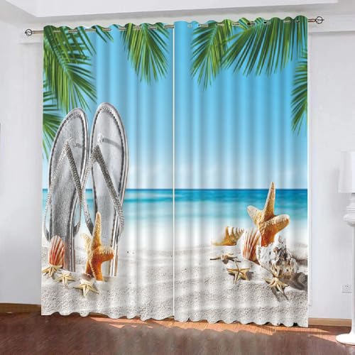 HABEAT 3D Seestern Vorhang Abdunkelnde Strand Ozean Polyester Vorhänge mit ösen 2er Set Gardinen Blickdicht Verdunkelungs Geräuschreduzierung für Schlafzimmer Wohnzimmer B 234 X H 137 cm（Motiv 4-8） von HABEAT