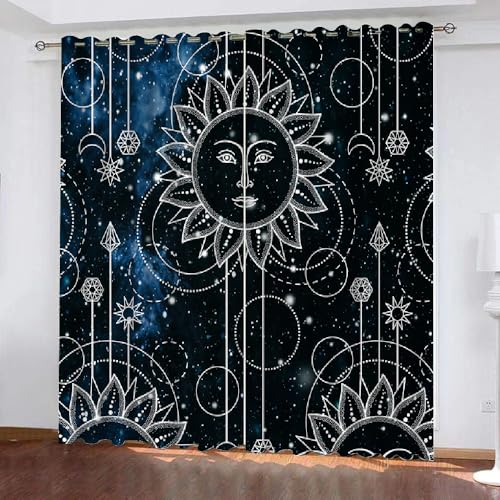 HABEAT 3D Sonne Vorhänge Abdunkelnde mit ösen 2 Stücks Gardinen Blickdicht Verdunkelungs Sternenhimmel Kälteschutz Scheibengardinen für Junge Mädchen Schlafzimmer B 234 X H 183 cm（Motiv 7-7） von HABEAT
