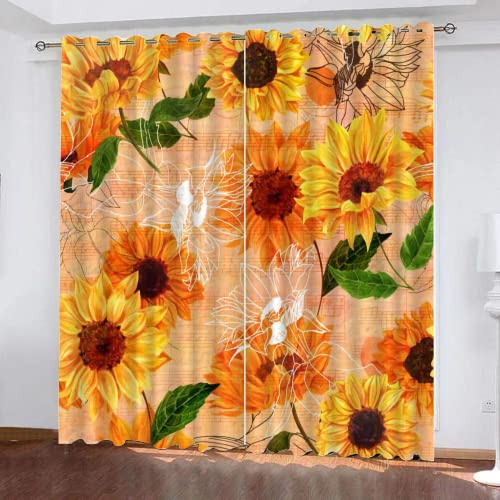 HABEAT 3D Sonnenblume Vorhänge Abdunkelnde Retro Blumen Kindervorhänge Vorhang mit ösen 2er Set Gardinen Blickdicht Verdunkelungs für Kinderzimmer Schlafzimmer Wohnzimmer B 150 X H 166 cm HABEAT 3D Sonnenblume Vorhänge Abdunkelnde Retro Blumen Kindervorhänge Vorhang mit ösen 2er Set Gardinen Blickdicht Verdunkelungs für Kinderzimmer Schlafzimmer Wohnzimmer B 150 X H 166 cm von HABEAT