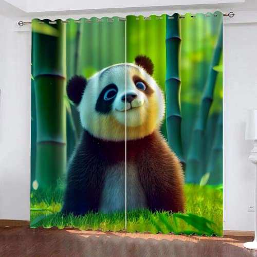 HABEAT 3D Süßer Panda Vorhang Abdunkelnde Bambus Polyester Vorhänge mit ösen 2er Set Gardinen Blickdicht Verdunkelungs Geräuschreduzierung für Schlafzimmer Wohnzimmer B 220 X H 215 cm von HABEAT