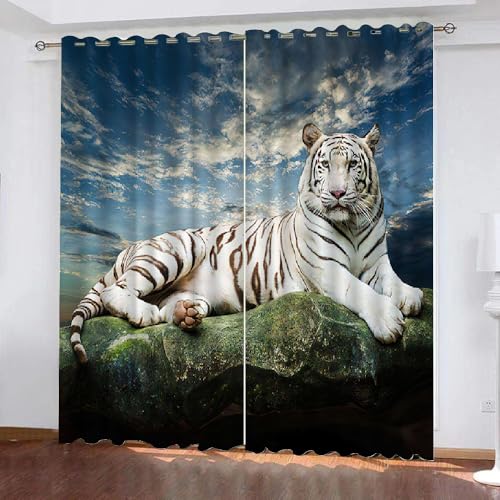 HABEAT 3D Tiger Vorhänge Abdunkelnde mit ösen 2 Stücks Gardinen Blickdicht Verdunkelungs Tiger Kälteschutz Scheibengardinen für Junge Mädchen Schlafzimmer B 234 X H 183 cm（Motiv 4-7） von HABEAT