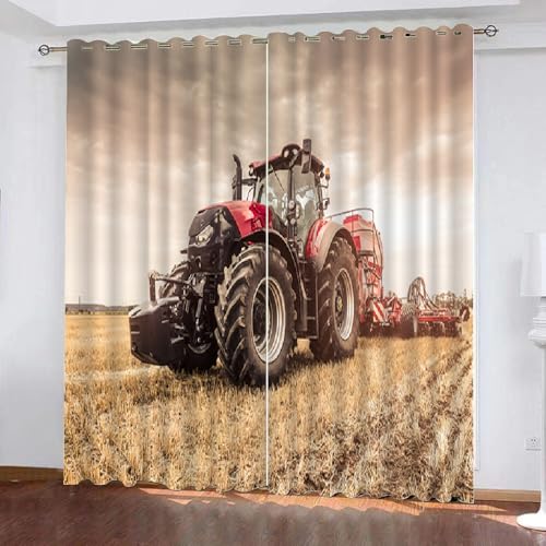 HABEAT 3D Traktor Vorhänge Abdunkelnde Traktor Kindervorhänge Vorhang mit ösen 2er Set Gardinen Blickdicht Verdunkelungs für Kinderzimmer Schlafzimmer Wohnzimmer B 150 X H 166 cm（Stil 32-2） von HABEAT