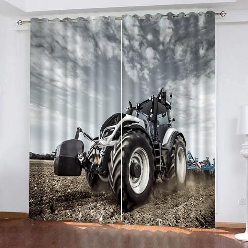 HABEAT 3D Traktor Vorhang Abdunkelnde Traktor Polyester Vorhänge mit ösen 2er Set Gardinen Blickdicht Verdunkelungs Geräuschreduzierung für Schlafzimmer Wohnzimmer B 234 X H 137 cm（Motiv 8-9） von HABEAT
