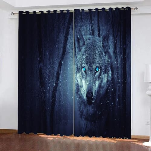 HABEAT 3D Wolf Vorhänge Abdunkelnde mit ösen 2 Stücks Gardinen Blickdicht Verdunkelungs Sternenhimmel Kälteschutz Scheibengardinen für Junge Mädchen Schlafzimmer B 234 X H 183 cm（Motiv 12-10） von HABEAT