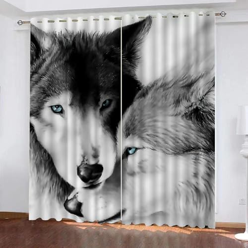 HABEAT 3D Wolf Vorhang Abdunkelnde Tiere Wolf Polyester Vorhänge mit ösen 2er Set Gardinen Blickdicht Verdunkelungs Geräuschreduzierung für Schlafzimmer Wohnzimmer B 234 X H 137 cm（Stil 29-7） von HABEAT