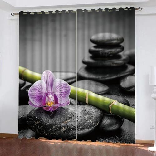 HABEAT 3D Zen Vorhang Abdunkelnde Zen Polyester Vorhänge mit ösen 2er Set Gardinen Blickdicht Verdunkelungs Geräuschreduzierung für Schlafzimmer Wohnzimmer B 220 X H 215 cm（Motiv 19-1） von HABEAT