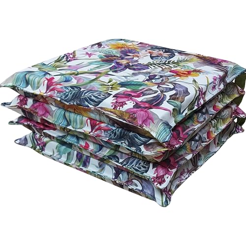 HABITA 33 HOME 4er Set Stuhlkissen 40x40x5 cm – Abnehmbare Sitzkissen mit Bändern – Waschbare Kissenbezüge mit Digitaldruck – Weiche Sitzauflagen für Küche & Esszimmer (4, Violet) von HABITA 33 HOME