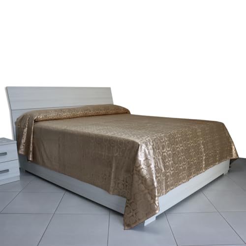 HABITA 33 HOME Tagesdecke für Doppelbett aus Samt, 250 x 280 cm, hergestellt in Italien (Foil Beige) von HABITA 33 HOME