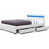LED-Bett Nico mit 4 Schubladen - 160 × 200 cm - Weiß von HABITAT ET JARDIN