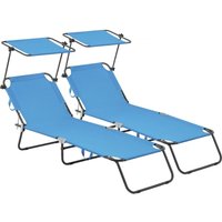 Klappbare Sonnenliegen 2er-Set "Lazy" - Mit Sonnenschutz - Blau von HABITAT ET JARDIN