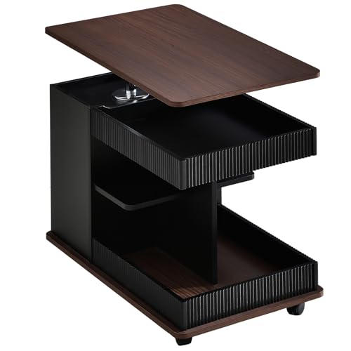 HABITELLO Couch Table, Adjustable End Table with Wheels, Modern Multifunctional Sofa Side Table with Lift-Top, 360°Rotating Top Sofa Couch Table Bedside Table for Living Room Bedroom von HABITELLO