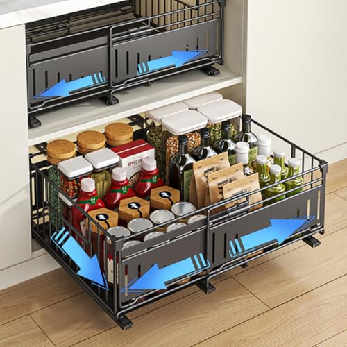 HABITELLO Teleskopschublade Küchen Organizer Ohne Bohren Ausziehbare Schubladen Metall Küchenregal Spülschrank Regal für Küche Pantry Organisation, Einstellbare Breite 32.5-50cm HABITELLO Teleskopschublade Küchen Organizer Ohne Bohren Ausziehbare Schubladen Metall Küchenregal Spülschrank Regal für Küche Pantry Organisation, Einstellbare Breite 32.5-50cm von HABITELLO