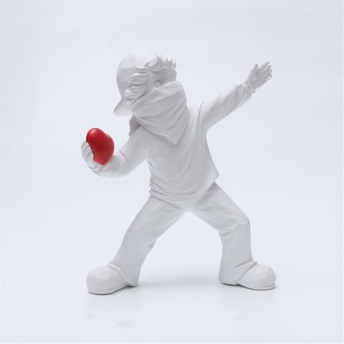 Banksy Throwing Heart Shaped Stone Boy Ornament Thrower Statue Figuras Decorativas Modell Moderne Figur Stabile Sammlerskulptur Dekoration Polyresin Figur For Schreibtisch,Tisch,Wohnzimmer(Blanc) von HABITZ