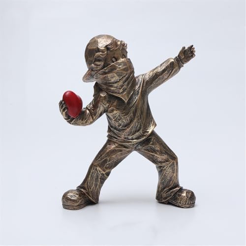Banksy Throwing Heart Shaped Stone Boy Ornament Thrower Statue Figuras Decorativas Modell Moderne Figur Stabile Sammlerskulptur Dekoration Polyresin Figur for Schreibtisch,Tisch,Wohnzimmer(3) von HABITZ