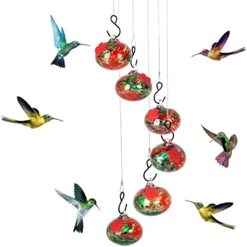 Hängender Bezaubernder Vogelfutterspender In Form Eines Windspiels Mit 6 Futteröffnungen Fettball Gartendekoration for Draußen Farbige Glasfutterspender Den Außenbereich Hofmischungen(A) von HABITZ