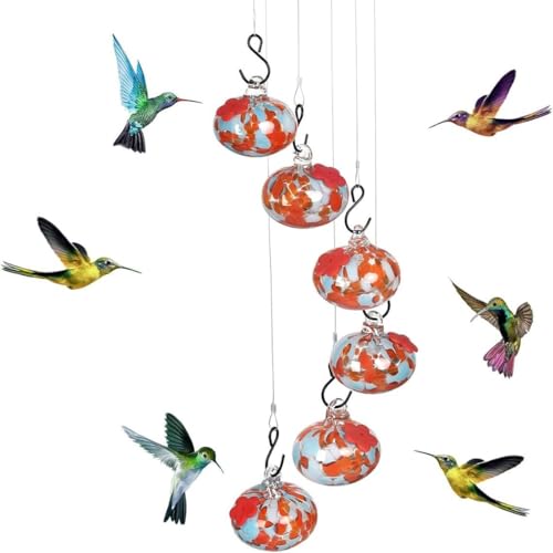 Hängender Bezaubernder Vogelfutterspender In Form Eines Windspiels Mit 6 Futteröffnungen Fettball Gartendekoration for Draußen Farbige Glasfutterspender Den Außenbereich Hofmischungen(C) von HABITZ