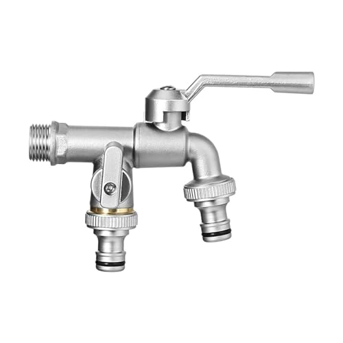 Messing-Doppelwasserhahn-Gewindeanschluss, Wasserhahn-Set for den Außenbereich, Abflussadapter, Messing-Garten-Frostschutzhahn for Garten, Waschmaschine, Regentonne (Size : High grade pearl gray 1/2* von HABITZ