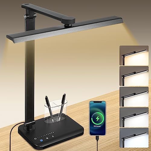 HABOWN Schreibtischlampe LED Dimmbar,Tischlampe mit und Sockel Stifthalter,5 Lichtfarben 10 Helligkeitsstufen dimmbar, Memory-Funktion Augenschutz Touchscreen,USB-Anschluss für Aufladung Smartphones HABOWN Schreibtischlampe LED Dimmbar,Tischlampe mit und Sockel Stifthalter,5 Lichtfarben 10 Helligkeitsstufen dimmbar, Memory-Funktion Augenschutz Touchscreen,USB-Anschluss für Aufladung Smartphones von HABOWN
