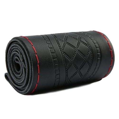 HABRAT Lenkradbezug Universal-Handnähen-Auto-Lenkrad-Geflechtabdeckung 38Cm Mode Geprägtes Leder Mit Nadeln Und Faden Autoabdeckung DIY Lenkradschoner(Schwarz Rot) von HABRAT