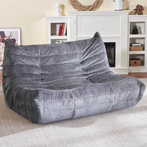 HABUTWAY Sitzsack-Stuhl, riesiger Sitzsack für Erwachsene, Loveseat Kamin Stuhl, 2-Sitzer Lazy Sitzsack Sofa Memory Foam Couch für Wohnzimmer, Schlafzimmer, Büro (Grau) von HABUTWAY