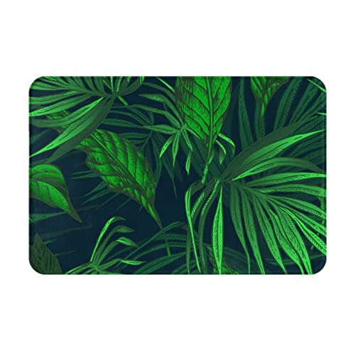 HABXNJF Flanell Badezimmermatte, Grün Tropischer Dschungel Pflanze Badematte, rutschfeste saugfähige Matten für Badezimmerboden 40 x 60 cm von HABXNJF
