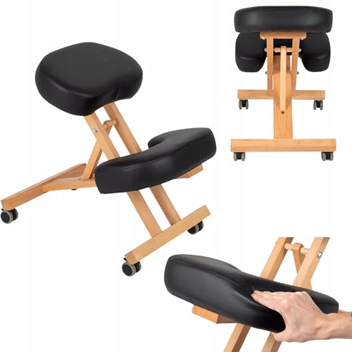 HABYS Ergo Simple Kniestuhl mit Rollen │ Korrekturstuhl Bürostuhl Computerstuhl Orthopädischer Sitzhocker Kniehockerm │ Höhenverstellbar Holz Schwarz von HABYS