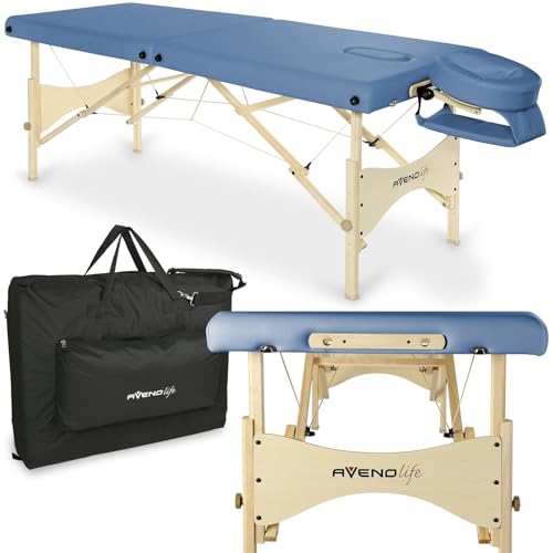 HABYS Espirit Massageliege 70 cm | Klappbar & höhenverstellbar | Holz | 5 cm Polsterung | mit Zubehör | PU-Bezug, Soft Touch, Blau von HABYS