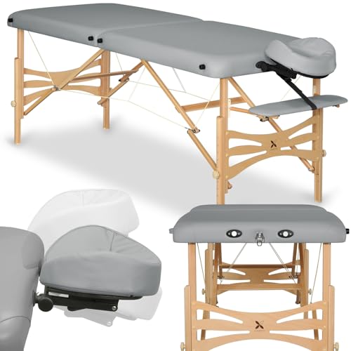 HABYS Panda Plus Massageliege Holz 3-Zonen | Verstellbares Segment | 5 cm Polster | Inkl. Kopfstütze & Armauflage (Grau, 180x70 cm) von HABYS