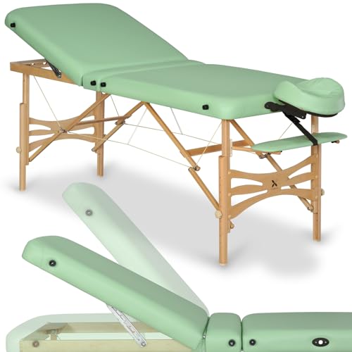 HABYS Panda Plus Massageliege Holz 3-Zonen | Verstellbares Segment | 5 cm Polster | Inkl. Kopfstütze & Armauflage (Grün, 180 x 70 cm) von HABYS