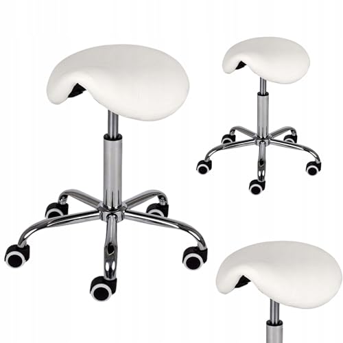 HABYS Rollhocker Lofi, Hocker, Empfangstheke, Sitzhöhenverstellung, Sitzhocker, Arbeitshocker, Bürohocker, Bequemer konturierter Sattelsitz mit 4 cm Schaumstoff (Lofi, White) von HABYS