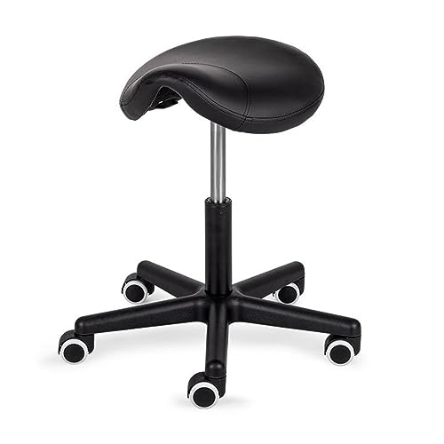 HABYS Rollhocker Lumo, Hocker, Empfangstheke, Sitzhöhenverstellung, Sitzhocker, Arbeitshocker, Bürohocker, Bequemer konturierter Sattelsitz mit 4 cm Schaumstoff (Lumo, Black) von HABYS