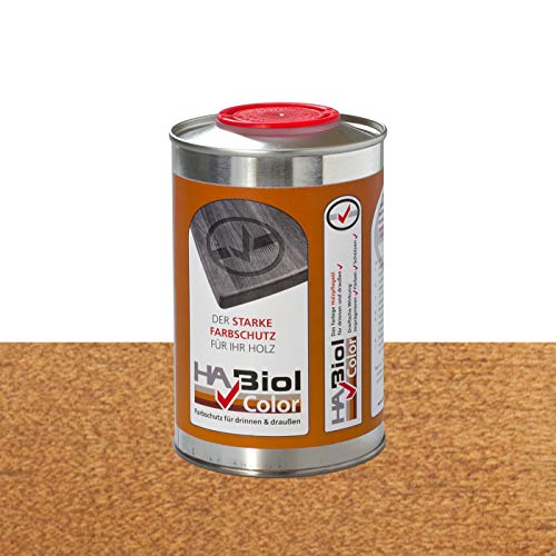 HABiol Color 500ml 0,5l Teak Holzöl Holzpflegeöl Arbeitsplattenöl Möbelpflege Möbelöl Leinölfirnis Küchenplattenöl Terrassenöl Gartenmöbelöl für Innen & Außen (Teak) von HABiol