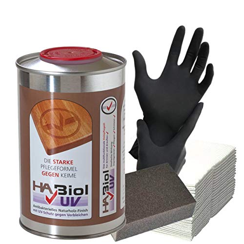 Holzöl Set UV | innen + außen: auf Leinölbasis | 500ml Möbelpflege Öl zur vielseitigen Anwendung mit UV Schutz | natürlich, farblos & lebensmittelecht Arbeitsplatten Möbel Böden aus Holz Holzöl Set UV | innen + außen: auf Leinölbasis | 500ml Möbelpflege Öl zur vielseitigen Anwendung mit UV Schutz | natürlich, farblos & lebensmittelecht Arbeitsplatten Möbel Böden aus Holz von HABiol