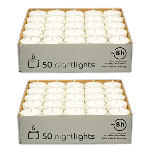 100 Stück Teelichter 8 Stunden Brenndauer Kerze Windlicht weiß Teelicht Paraffin ohne Duft von HAC24