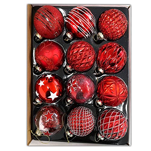 HAC24 12 Set Glas Weihnachtskugeln Handbemalt Christbaumkugeln Weihnachtsbaumkugeln Echtglas Weihnachtsbaumschmuck (Rot 2) von HAC24