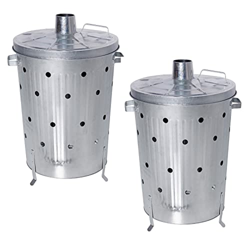 2X Verbrennungstonne 75l Metall Verzinkt mit Deckel Gartenabfall Verbrenner Brenntonne Garten Feuertonne von HAC24