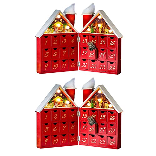 2er Set Befüllbarer LED Musik Adventskalender Holz Krippenszene Weihnachtskalender Advents Kalender Weihnachtsdeko von HAC24