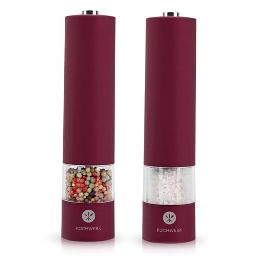 2er Set Elektrische Salz- & Pfeffermühle mit Licht Keramikmahlwerk Salzmühle Gewürzmühle (Bordeaux) von HAC24