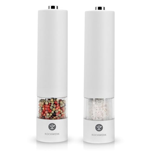 2er Set Elektrische Salz- & Pfeffermühle mit Licht Keramikmahlwerk Salzmühle Gewürzmühle (Weiß) von HAC24